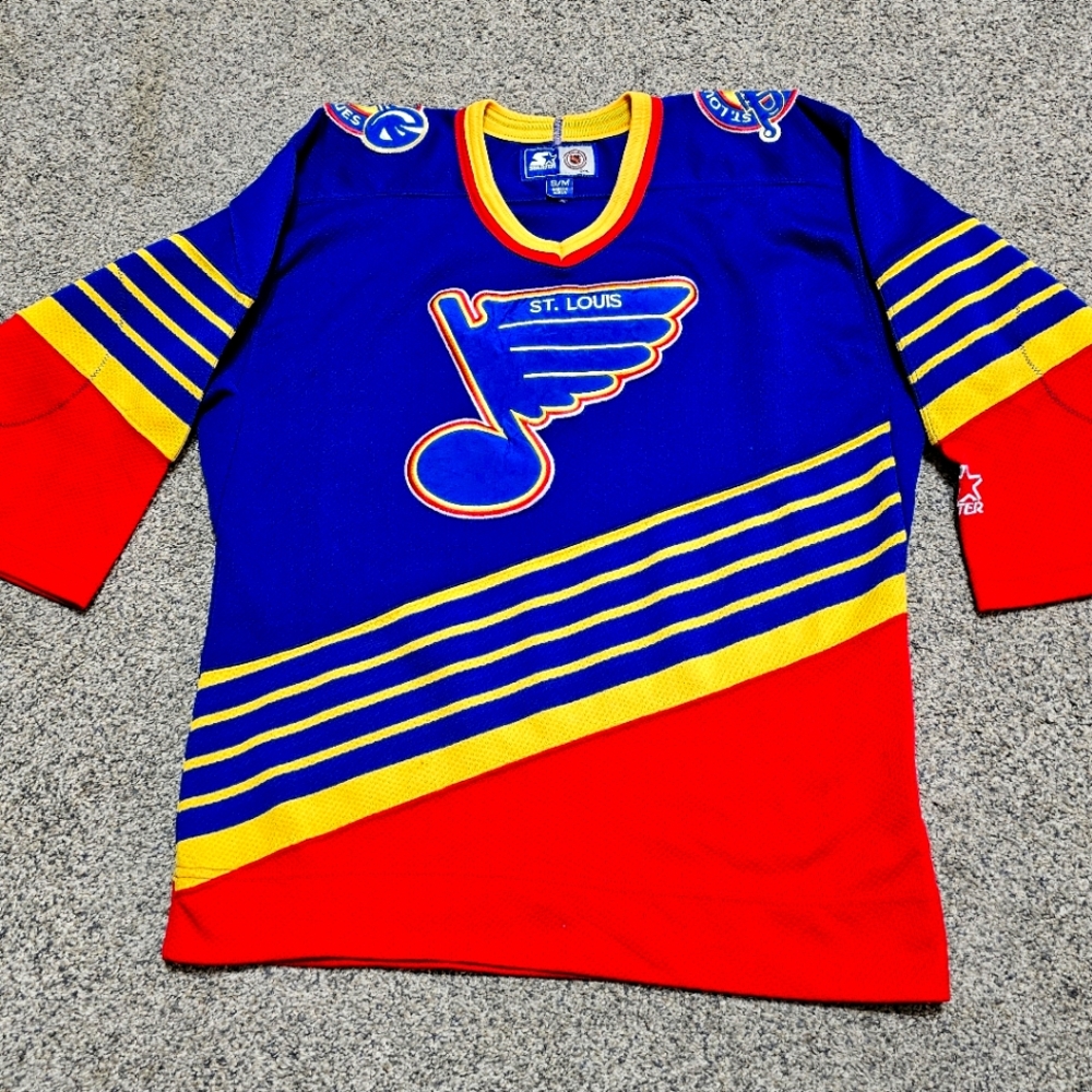 VINTAGE ST LOUIS BLUES NHL STARTER  Long Sleeve Patches Jersey V-Neck